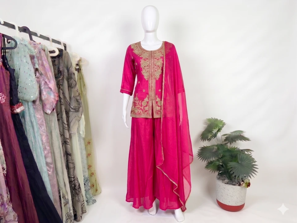 pink plazo suit
