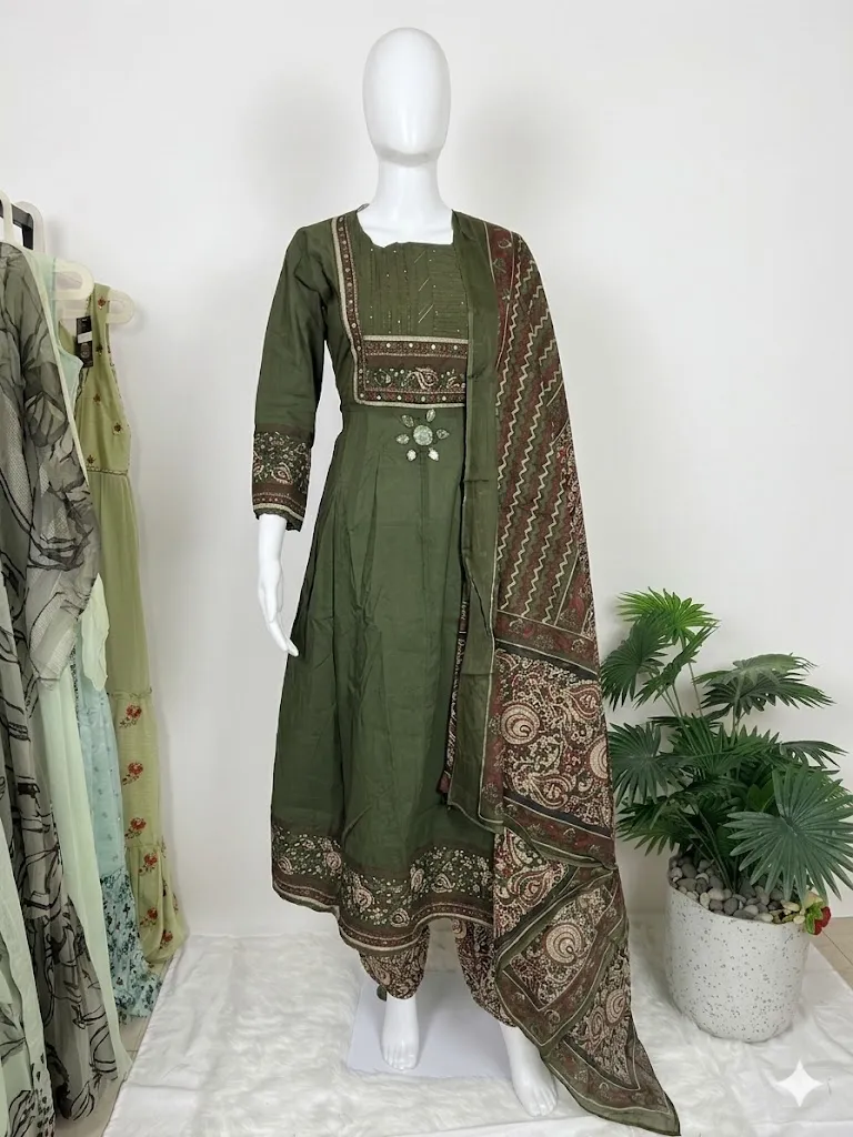 [SKU/Mehendi/Chevron/Elegance/L/0002] Mehendi Chevron ANARKALI Suit (L)