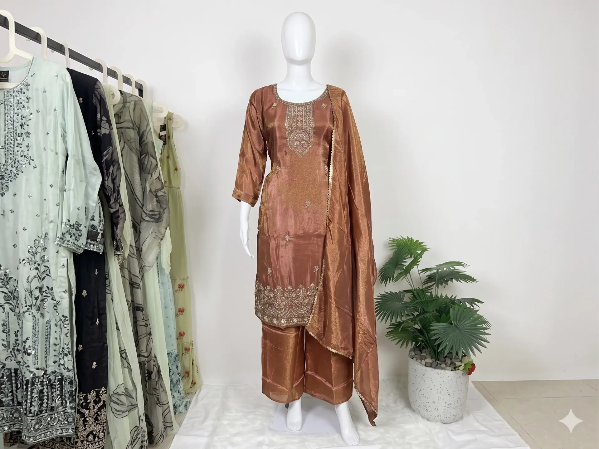 COPPER TISSUE PLAZO SUIT