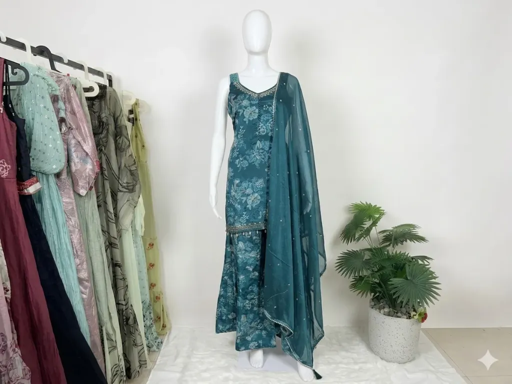 Teal Bloom Plazo Set