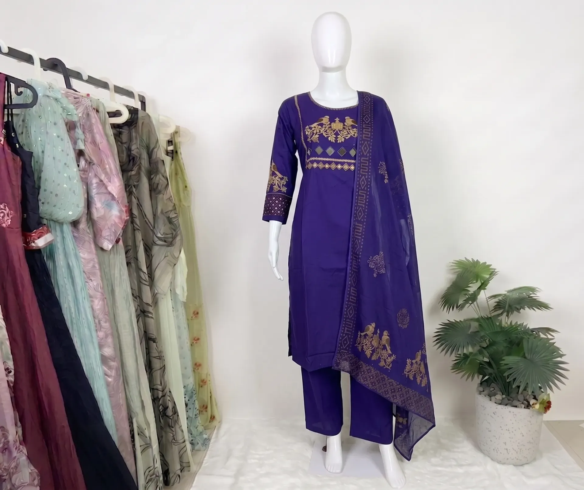 Purple Dhabu Cotton Set