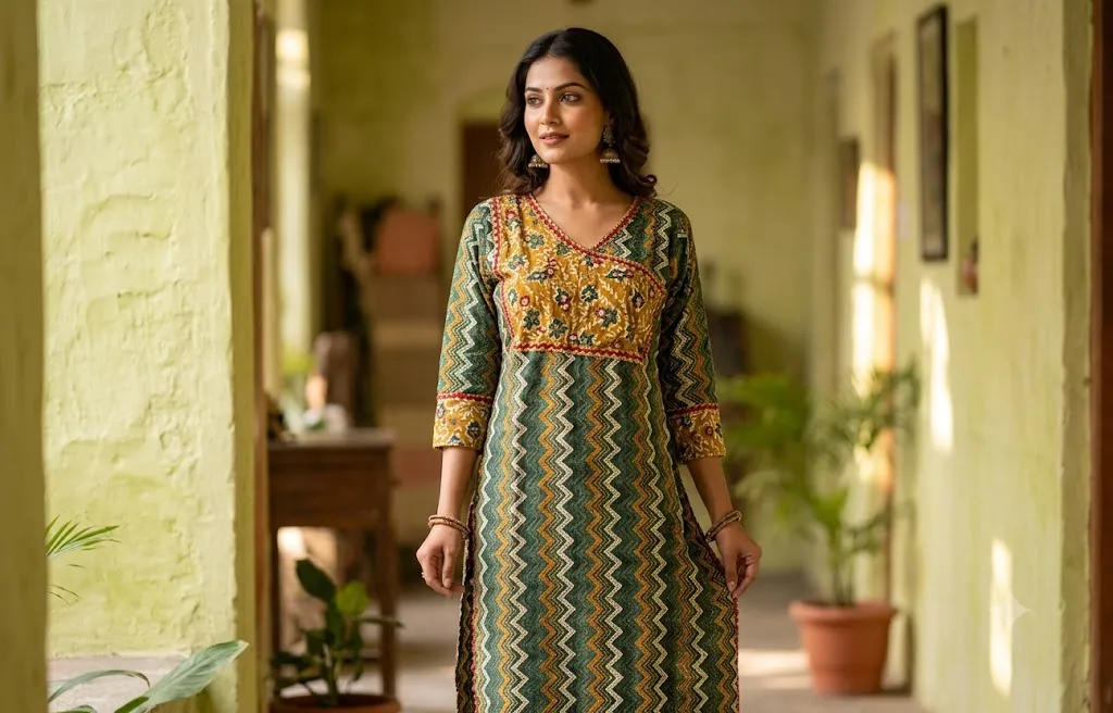 [SKU/GCK/004] Green Cotton Kurti (L)