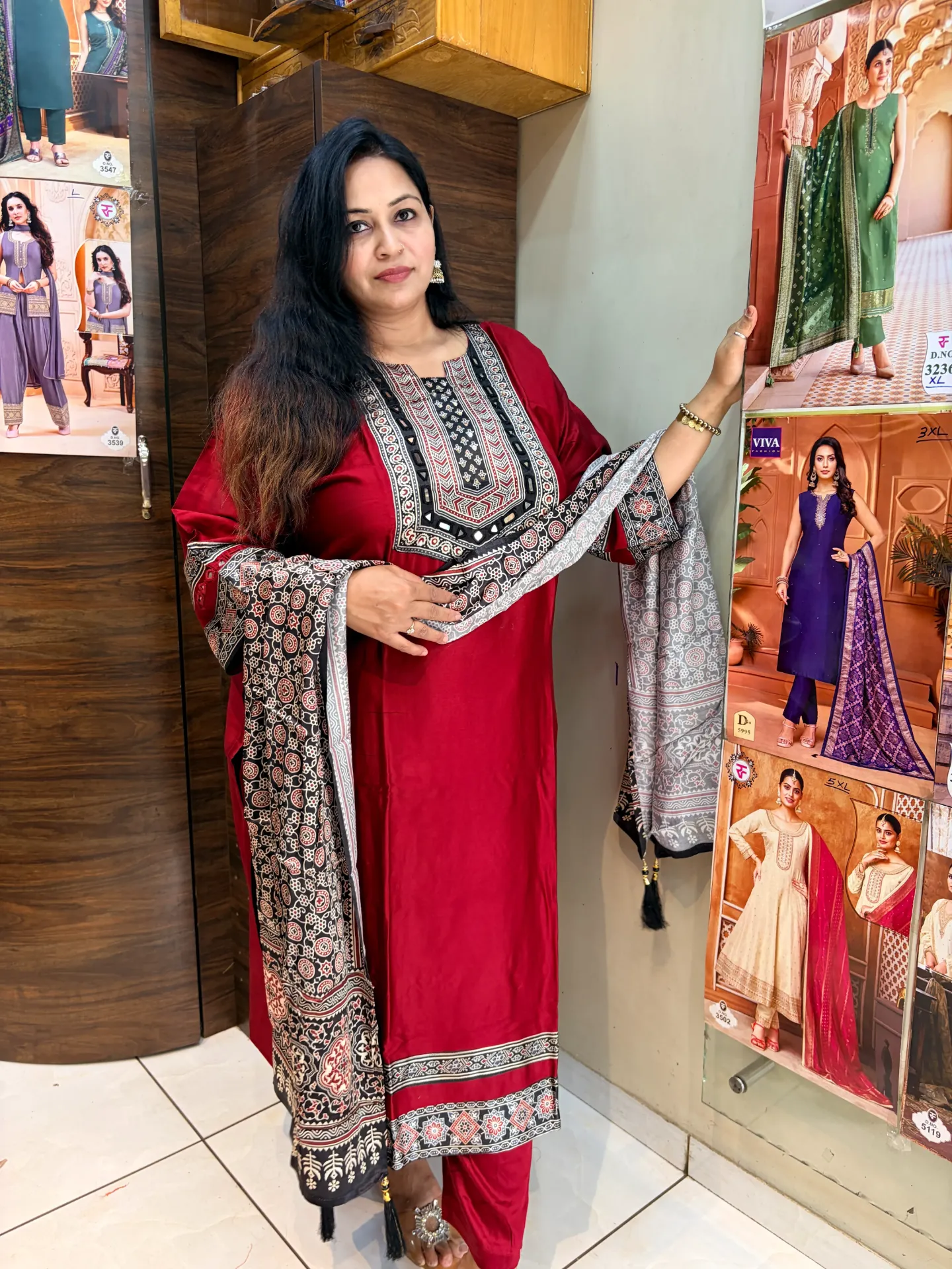 [sku/psmss/001] Plus Size maroon Ghaji Silk Suit (6XL)