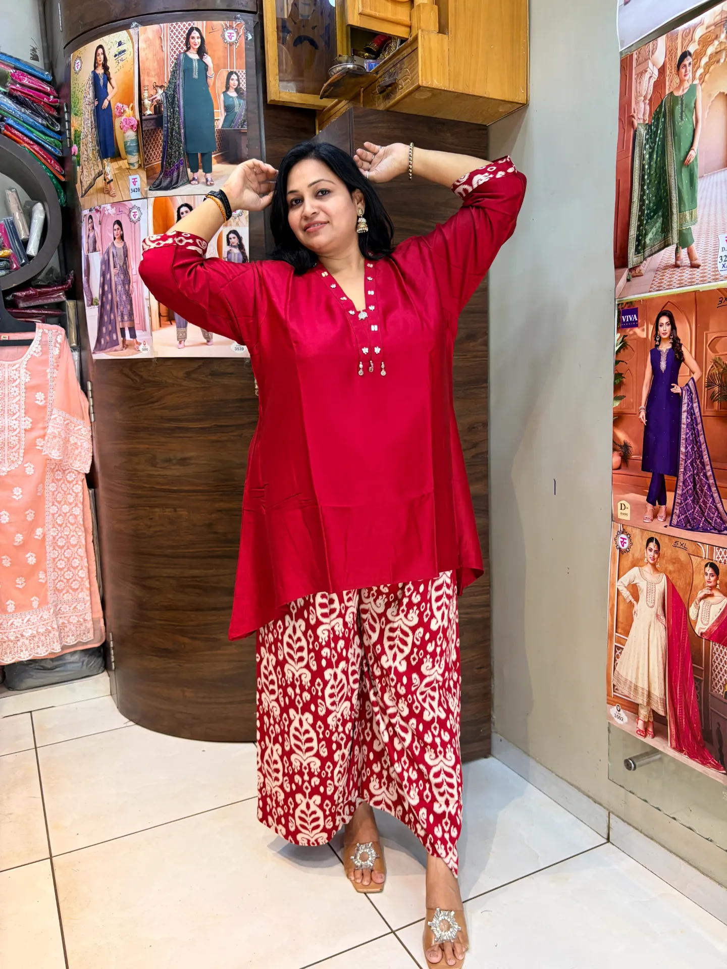 [sku/plsmcd/0001] Plus Size Red Motif CO-RD Set (5XL, Red)