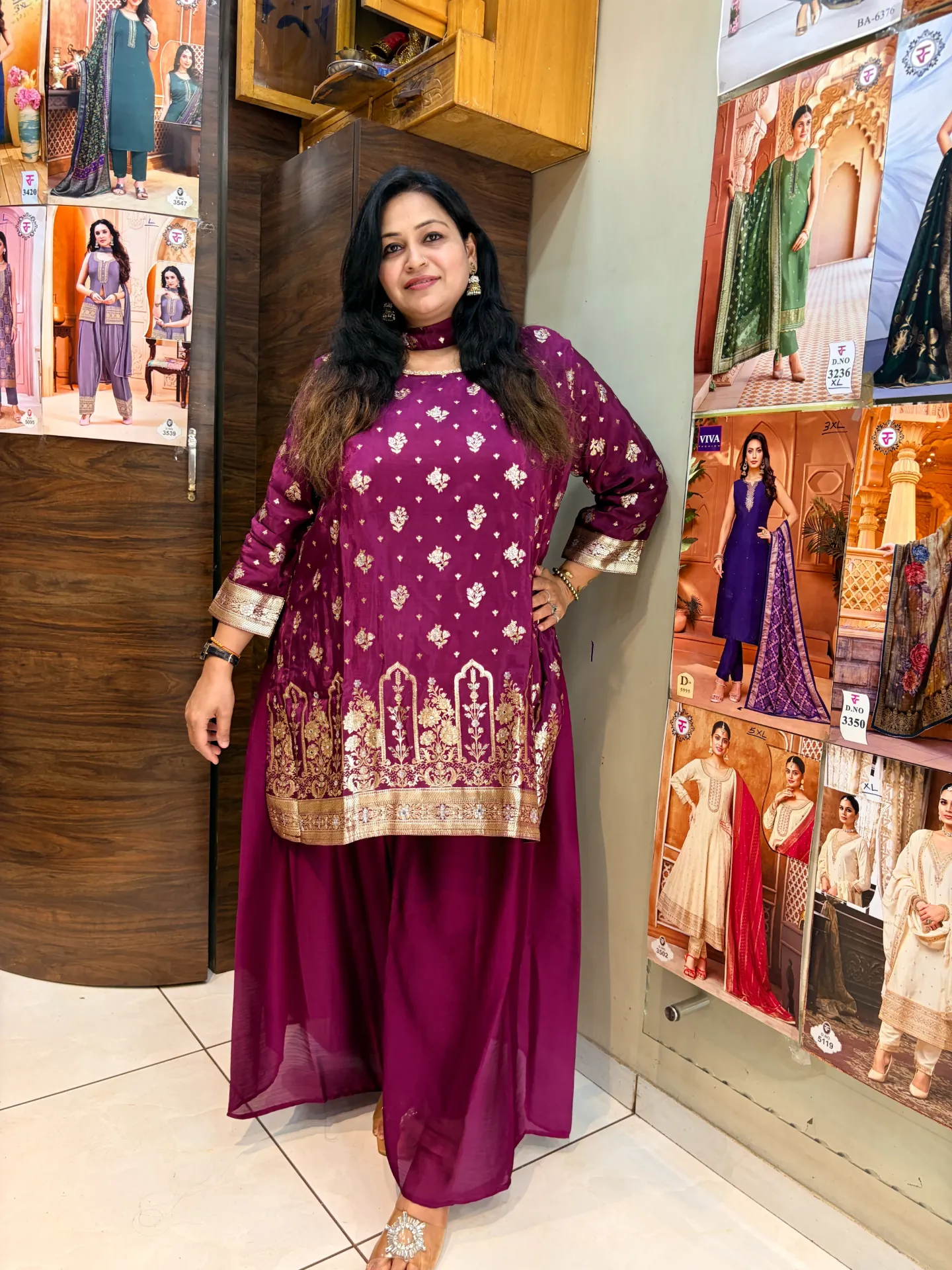 [sku/plwine/001] Plus Size Wine Kurti Plazo Suit (5XL)