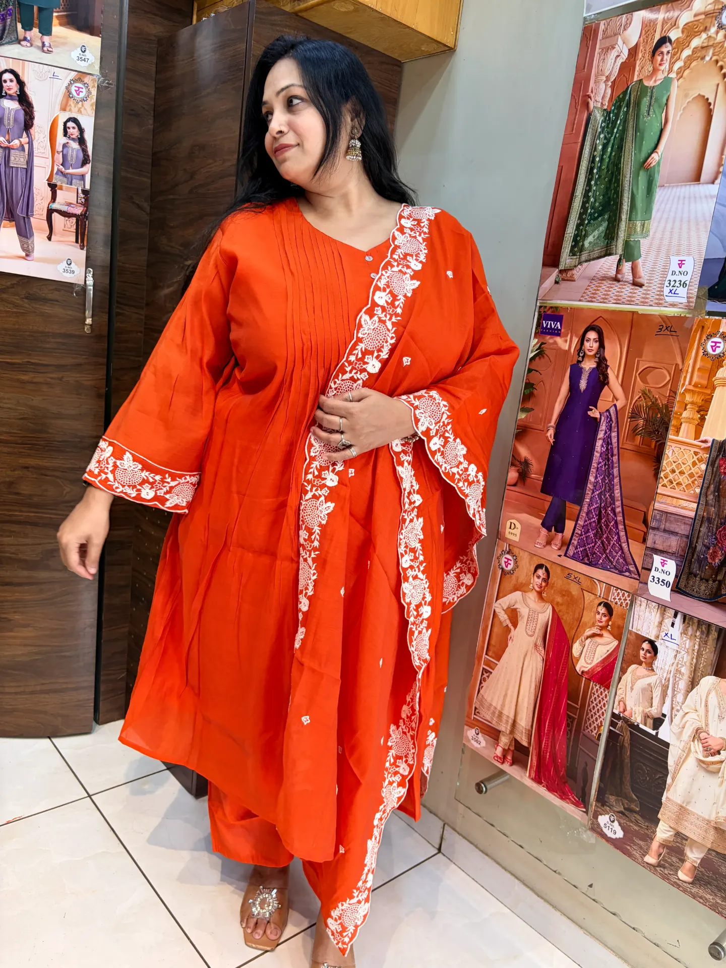[sku/psot/0001] Plus Size Orange Tangerine Anarkali Suit (9XL)
