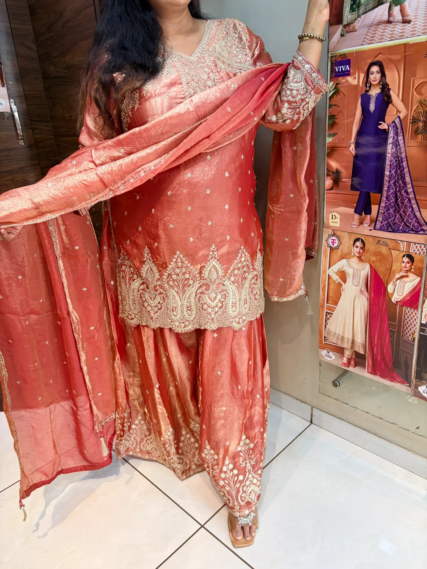 Plus Size Copper Handwork Plazo Set