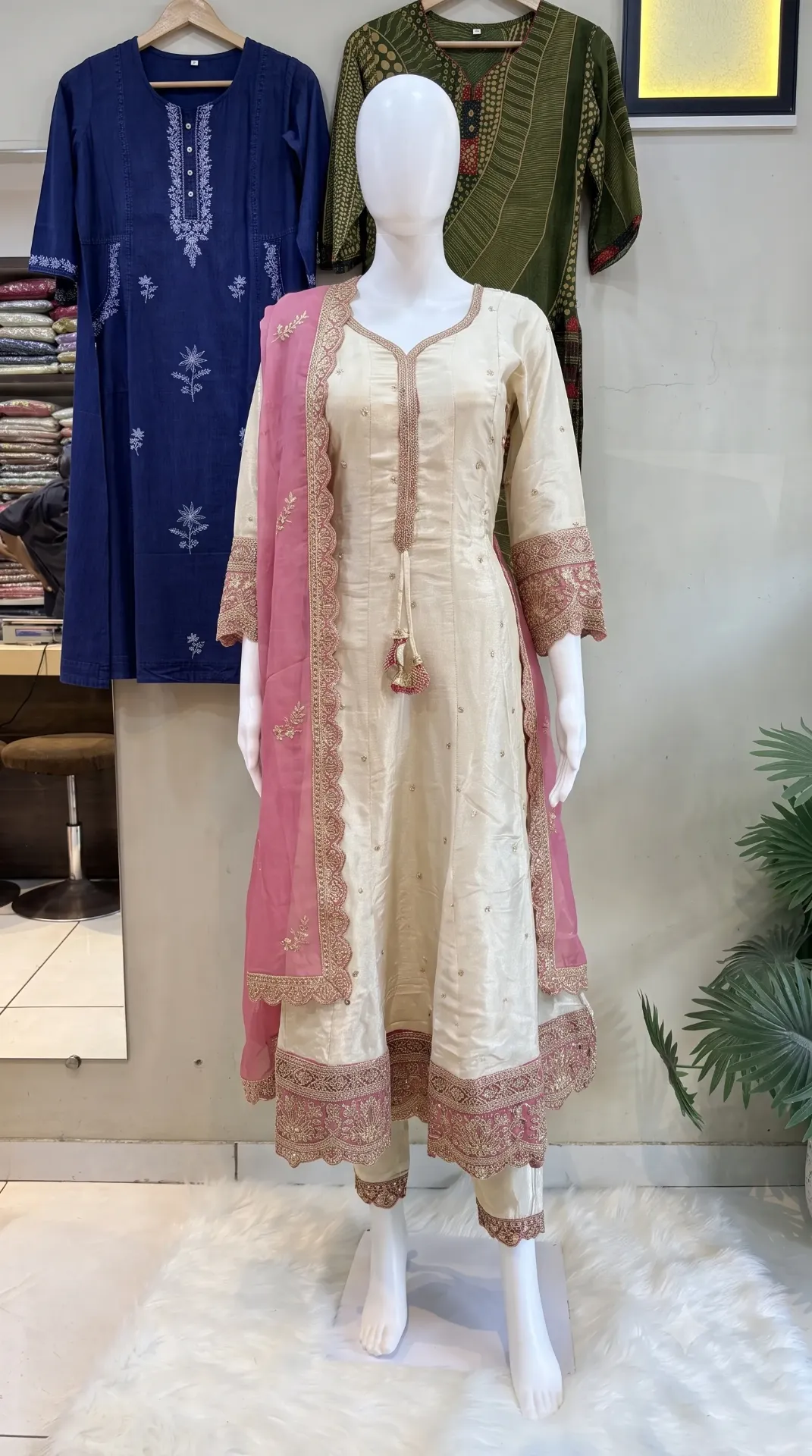 Cream & Blush Pink Anarkali Suit Set