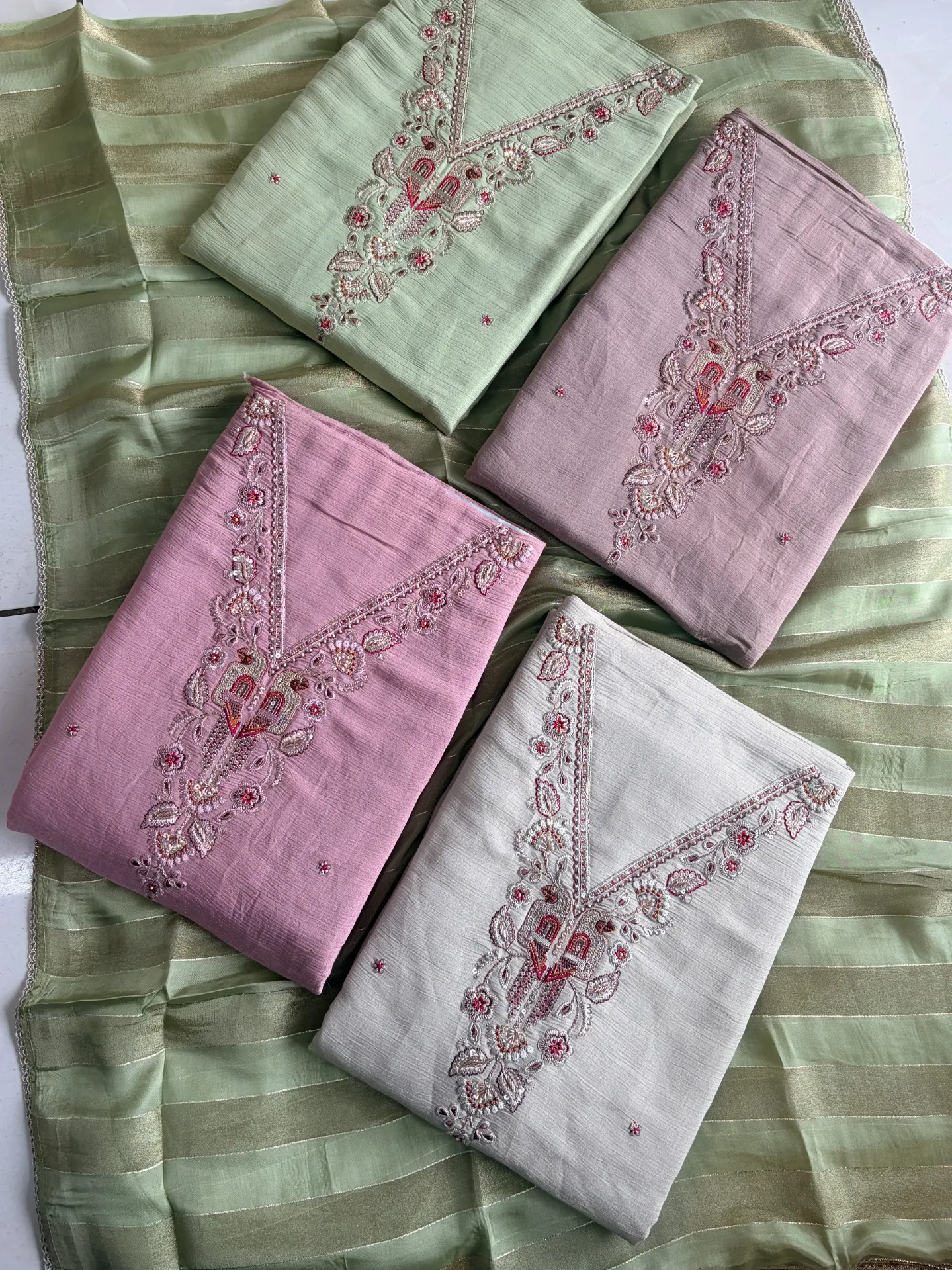 Pastel V-Neck Crepe Silk Dress Material