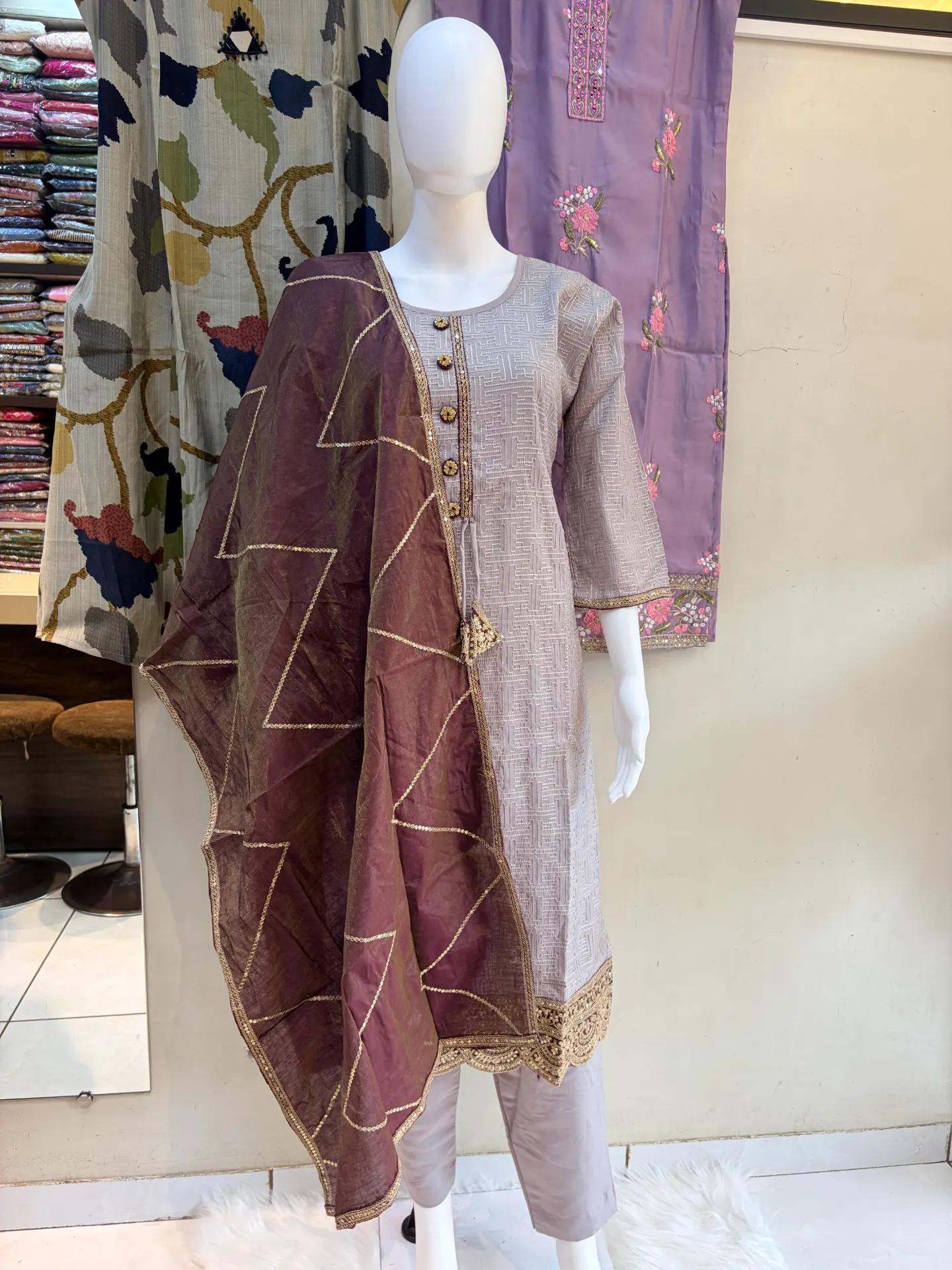 Slate Grey with Contrast Border Dupatta