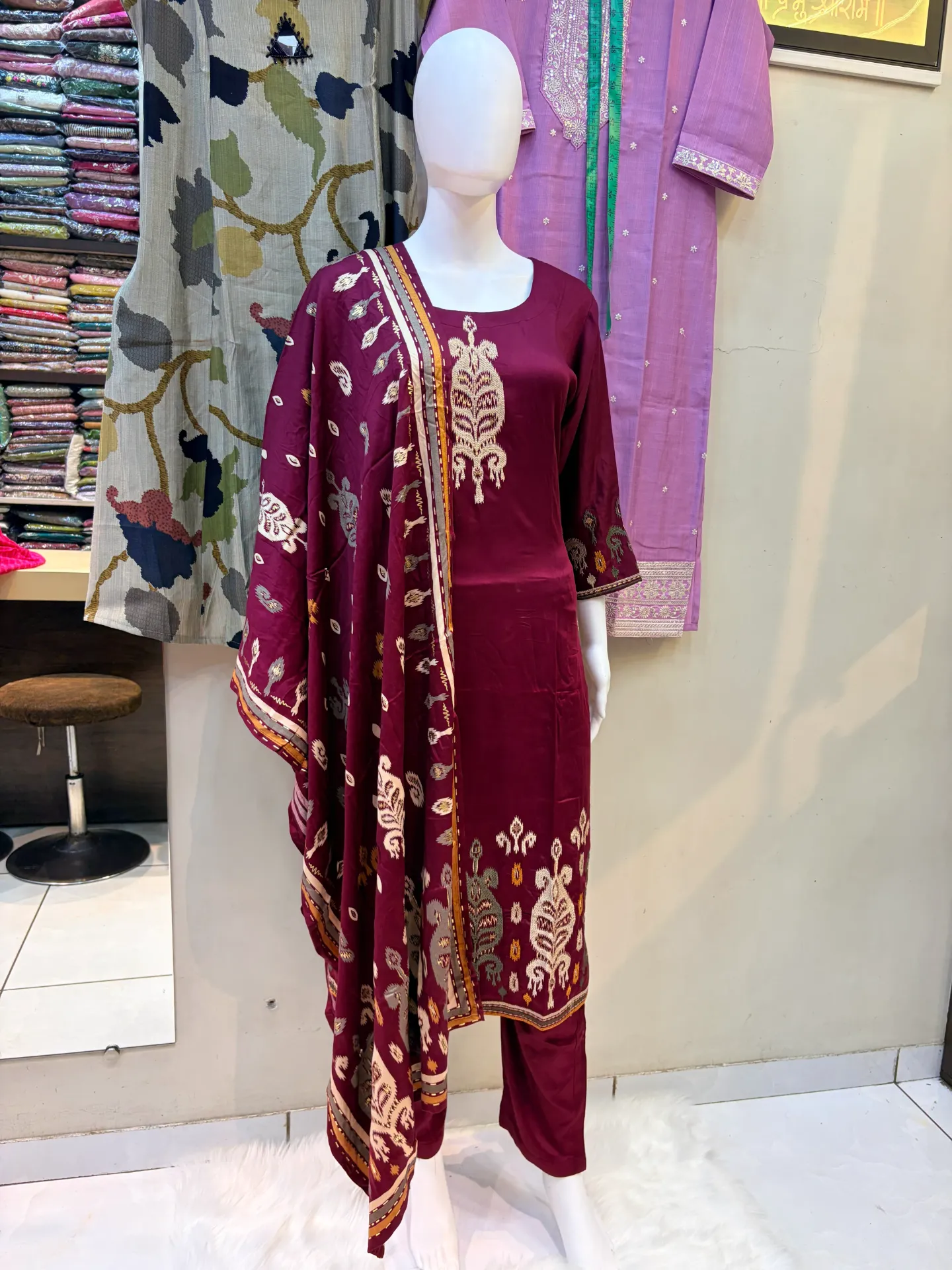 Maroon Patola Three Piece Suit