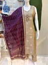 Beige Purple Bandhani Suit Set