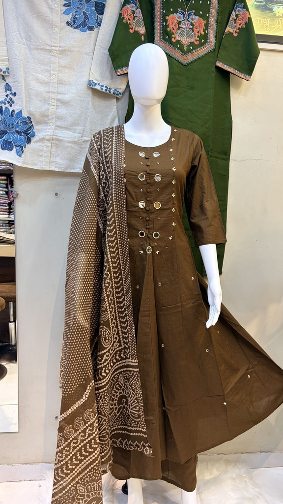 Coffee color anarkali cotton dress