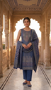 Navy Blue Woven Jacquard Kurta Set