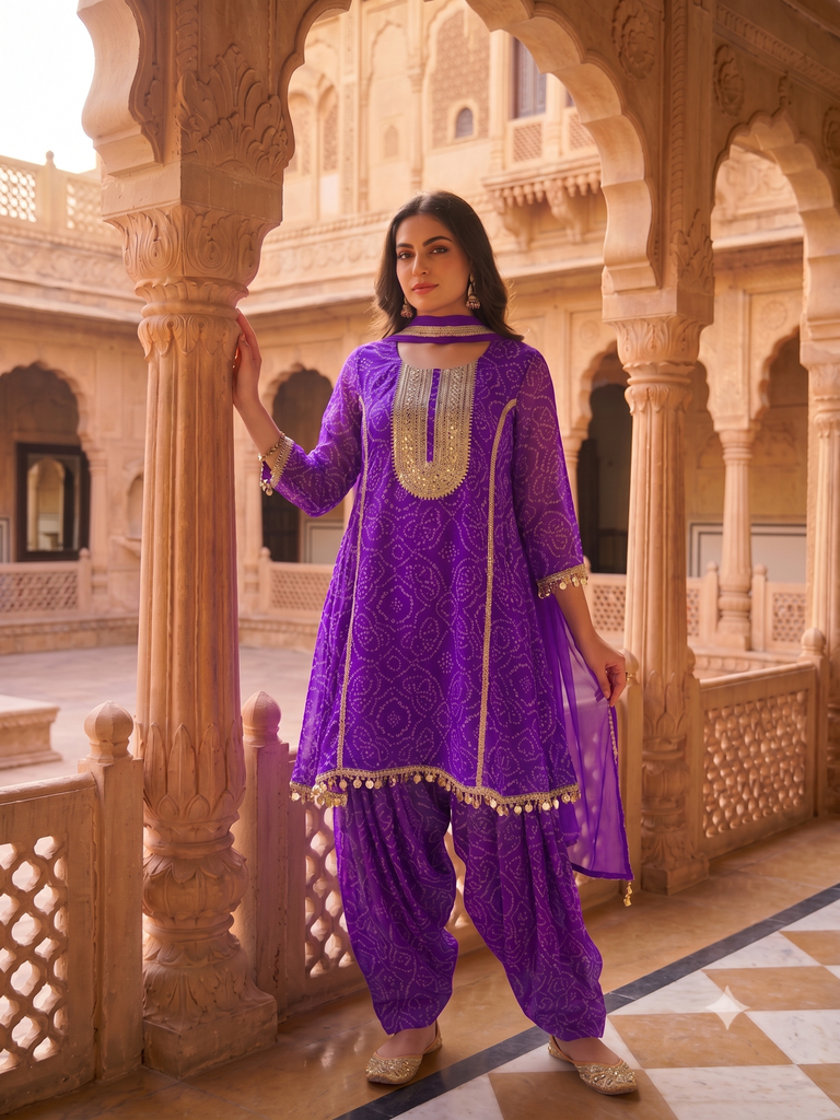 [sku/gps/003] Perfect Georgette Purple Farsi Salwar Suit (L)